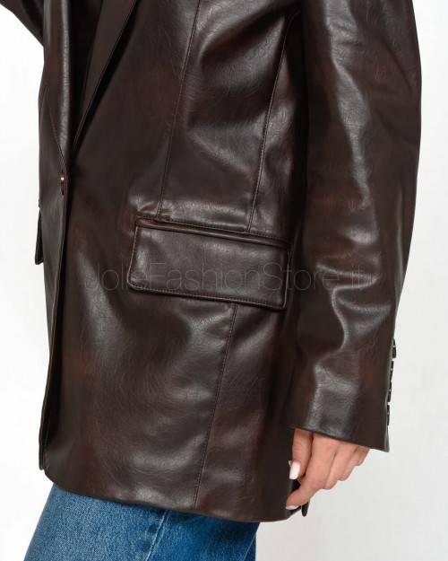 Pinko NOVENTA IMITATION LEATHER JACKET ACCO BROWN-COFFEE BEAN  104439 A27M M11