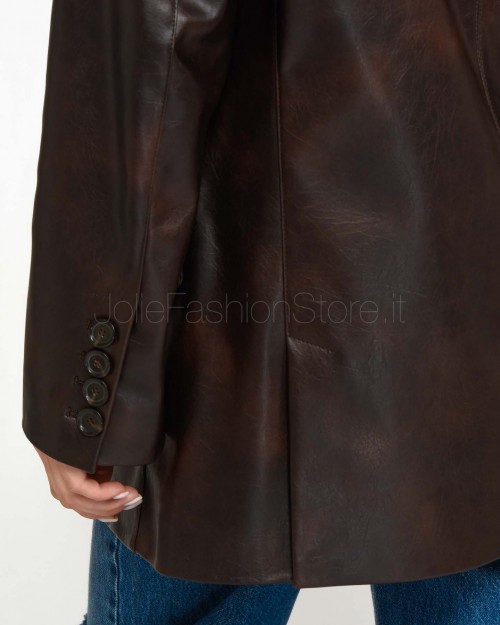 Pinko NOVENTA IMITATION LEATHER JACKET ACCO BROWN-COFFEE BEAN  104439 A27M M11