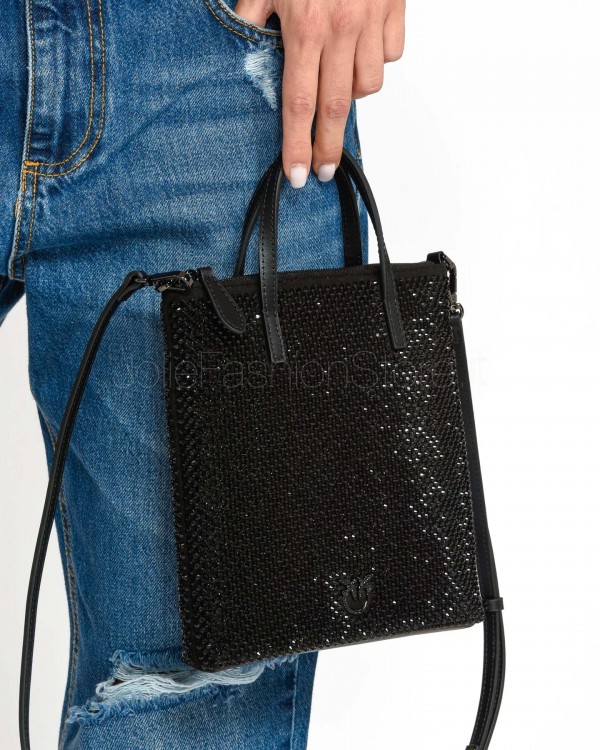 Pinko Mini Shopper Full Strass Nero Canna Fucile  102746 A218 Z99F