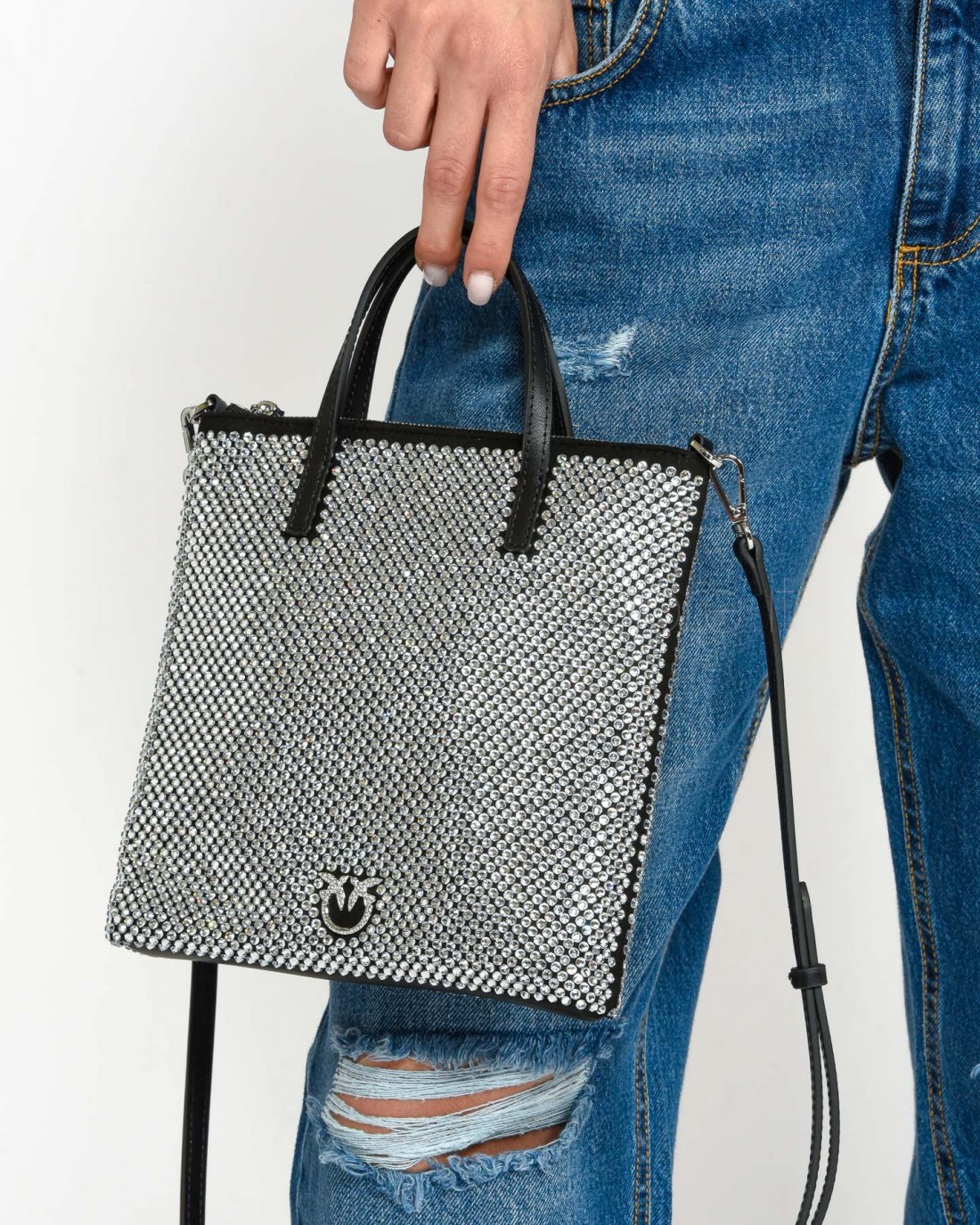 Pinko Mini Shopper Full Strass Nero Shiny Nickel  102746 A218 Z99N