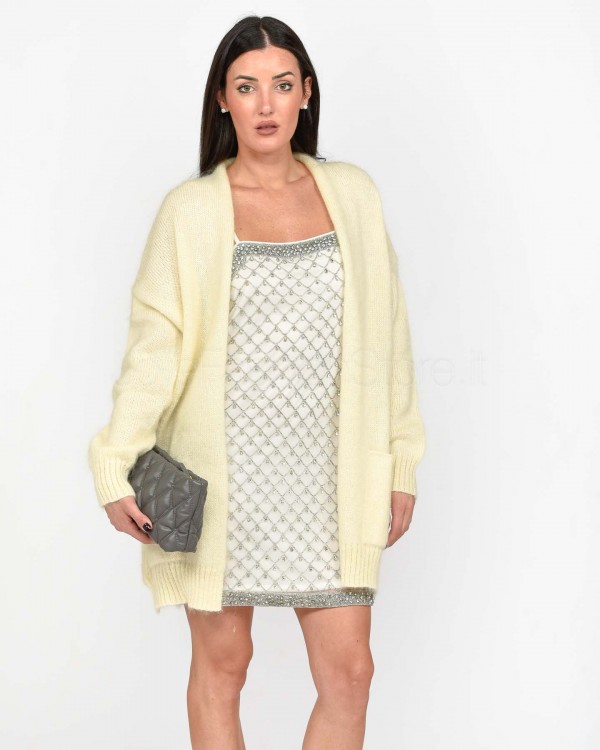 Pinko Cardigan in Mohair e Cachemire Bianco  104474 A28L Z13