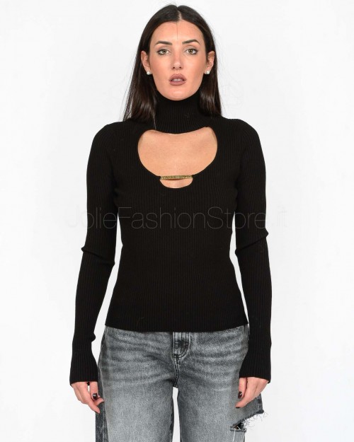 Swanne Black Ribbed Neck Sweater  MEV-M004 001