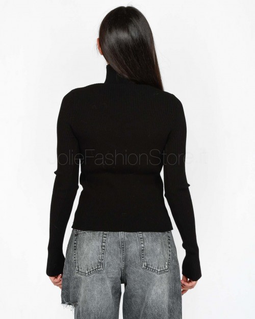 Swanne Black Ribbed Neck Sweater  MEV-M004 001