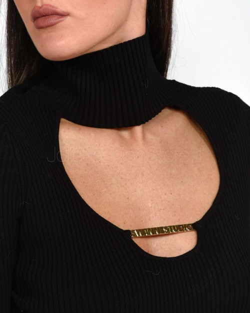 Swanne Black Ribbed Neck Sweater  MEV-M004 001