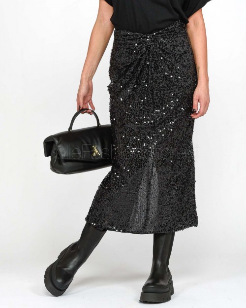 Solo Tre Black Sequin Midi Skirt