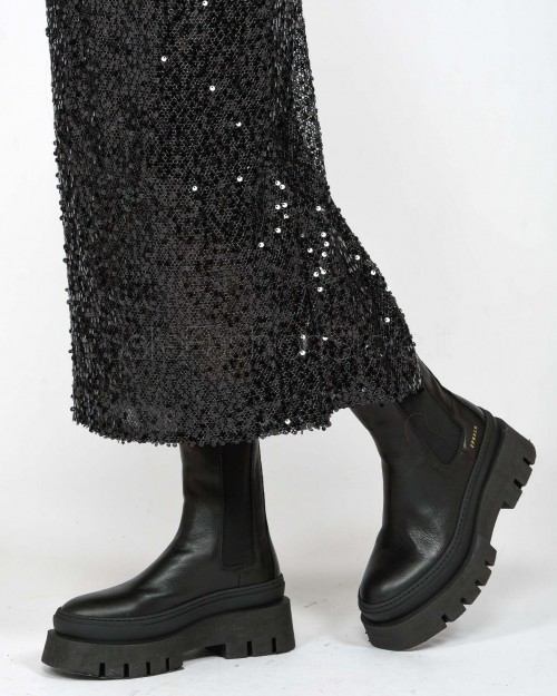 Solo Tre Black Sequin Midi Skirt  M1S0137 A 99