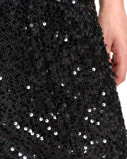 Solo Tre Black Sequin Midi Skirt  M1S0137 A 99