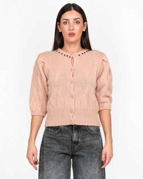 Solo Tre Cardigan Nude con Applicazioni  M3S0021 SU 30S