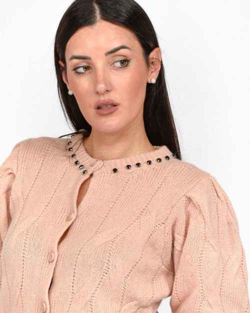 Solo Tre Cardigan Nude con Applicazioni  M3S0021 SU 30S