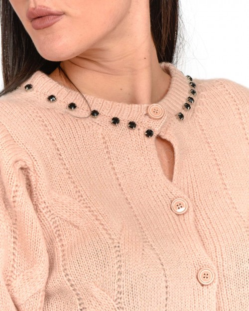 Solo Tre Cardigan Nude con Applicazioni  M3S0021 SU 30S