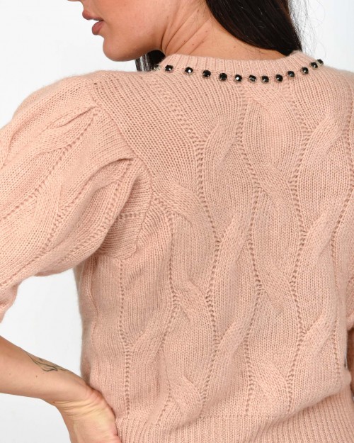 Solo Tre Cardigan Nude con Applicazioni  M3S0021 SU 30S