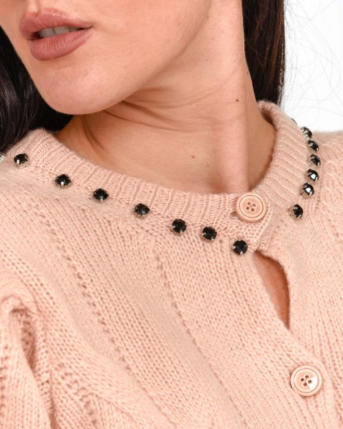 Solo Tre Cardigan Nude con Applicazioni  M3S0021 SU 30S