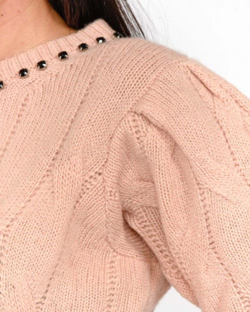 Solo Tre Cardigan Nude con Applicazioni  M3S0021 SU 30S