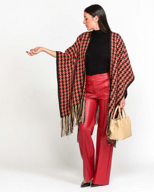 Alessandro Legora Red Pattern Fringed Cape  AI25AL403 ROSSO