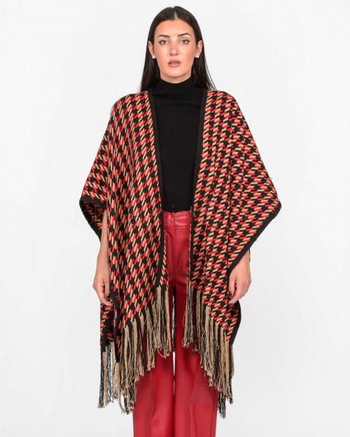 Alessandro Legora Red Pattern Fringed Cape  AI25AL403 ROSSO