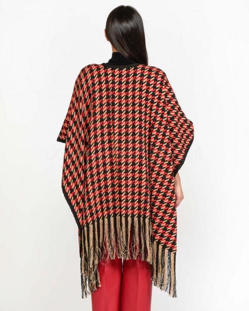 Alessandro Legora Red Pattern Fringed Cape  AI25AL403 ROSSO