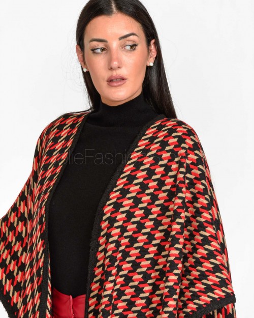 Alessandro Legora Red Pattern Fringed Cape  AI25AL403 ROSSO