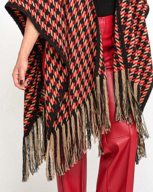 Alessandro Legora Red Pattern Fringed Cape  AI25AL403 ROSSO