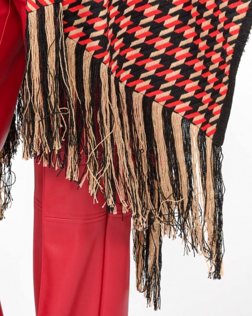 Alessandro Legora Red Pattern Fringed Cape  AI25AL403 ROSSO