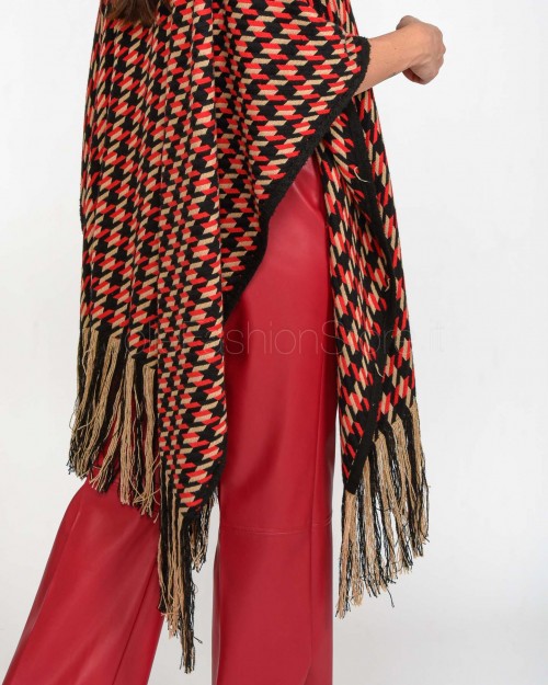 Alessandro Legora Red Pattern Fringed Cape  AI25AL403 ROSSO