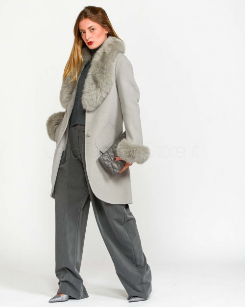 Regina Gold Cappotto Grigio Chiaro con Pelliccia  42020 ALLUMINIO LIGHT GREY