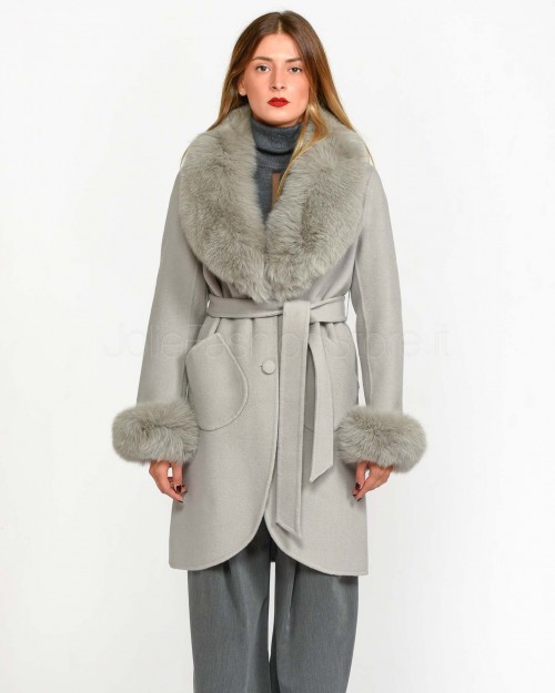 Regina Gold Cappotto Grigio Chiaro con Pelliccia  42020 ALLUMINIO LIGHT GREY