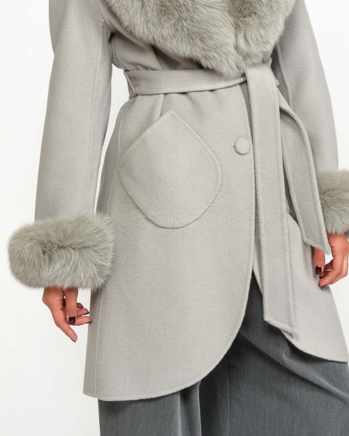 Regina Gold Cappotto Grigio Chiaro con Pelliccia  42020 ALLUMINIO LIGHT GREY