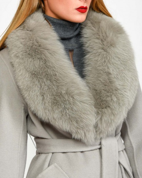 Regina Gold Cappotto Grigio Chiaro con Pelliccia  42020 ALLUMINIO LIGHT GREY