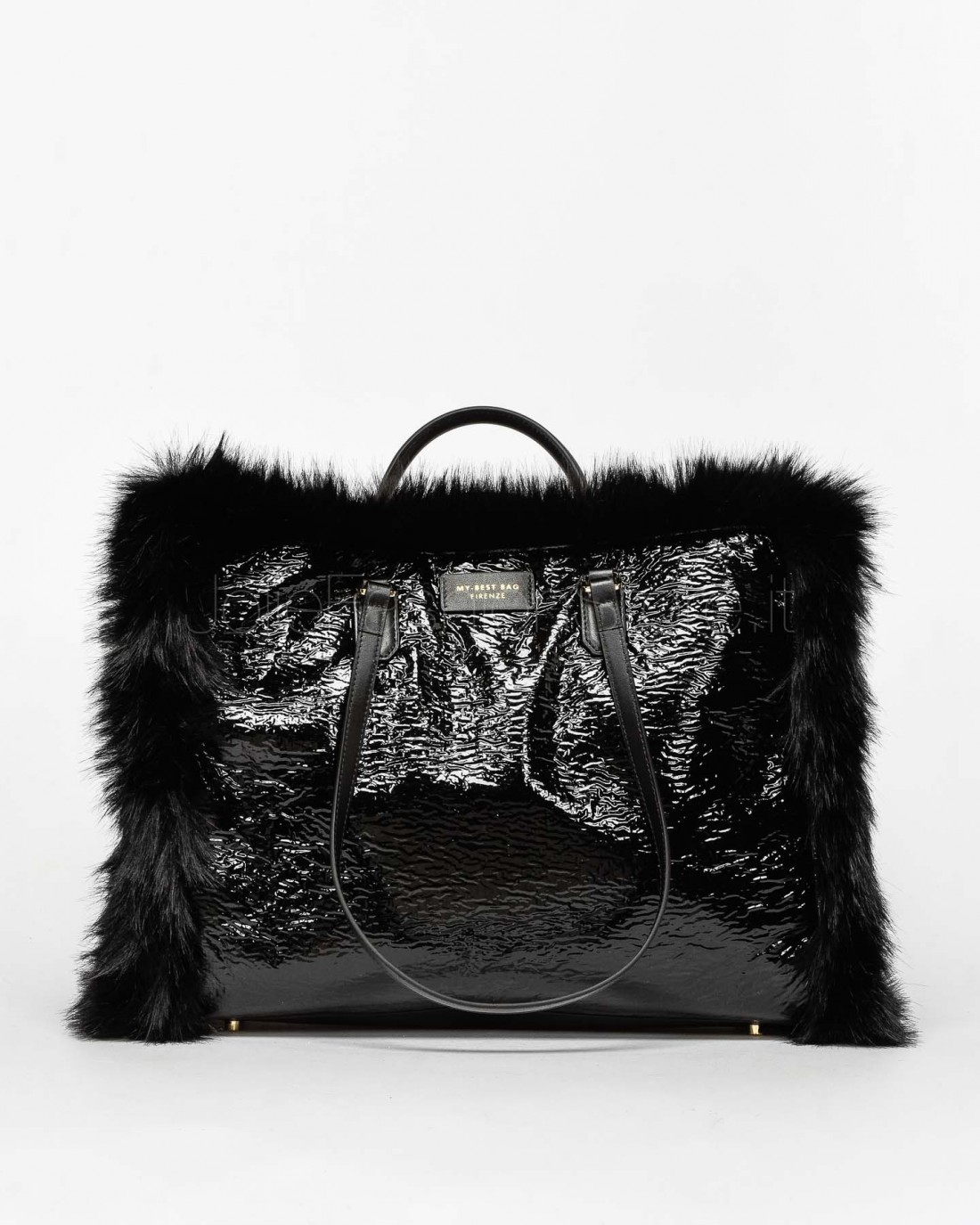 My Best Bag Atena Fur Reversible Handbag Black  MYB 8109 BLACK