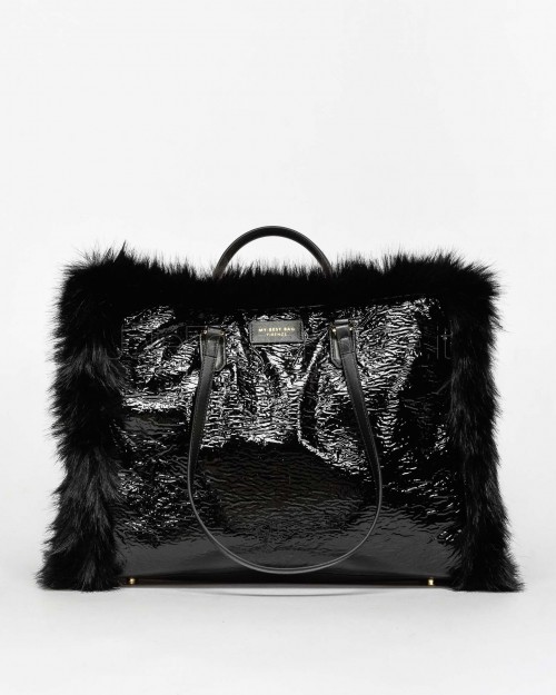 My Best Bag Atena Fur Reversible Handbag Black  MYB 8109 BLACK