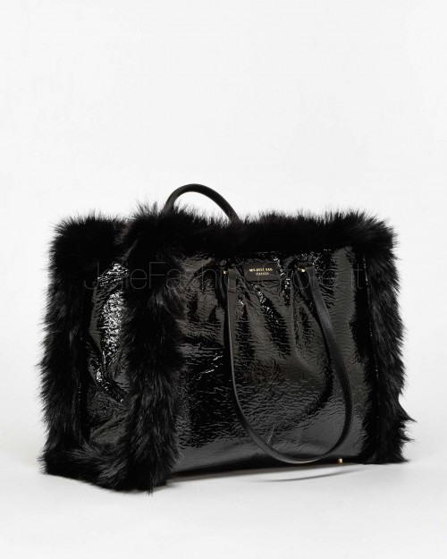 My Best Bag Atena Fur Reversible Handbag Black  MYB 8109 BLACK