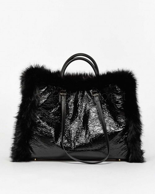 My Best Bag Atena Fur Reversible Handbag Black  MYB 8109 BLACK