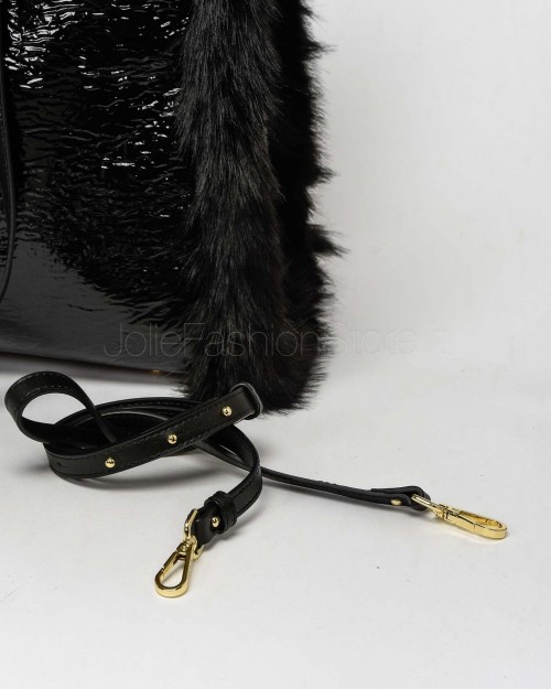 My Best Bag Atena Fur Reversible Handbag Black  MYB 8109 BLACK