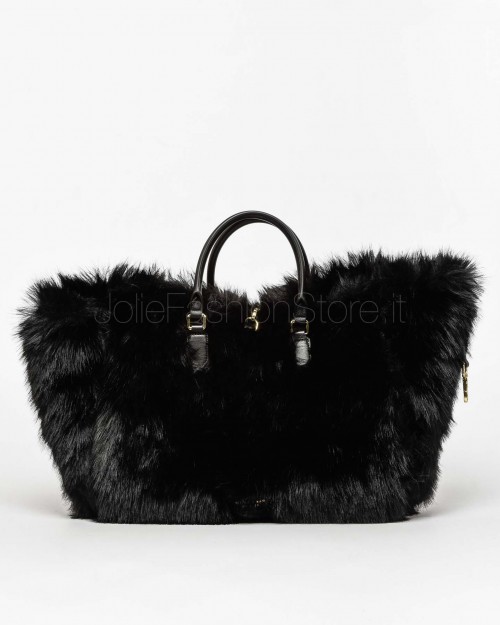 My Best Bag Atena Fur Reversible Handbag Black  MYB 8109 BLACK