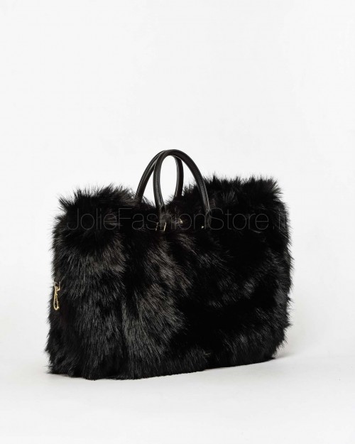 My Best Bag Atena Fur Reversible Handbag Black  MYB 8109 BLACK