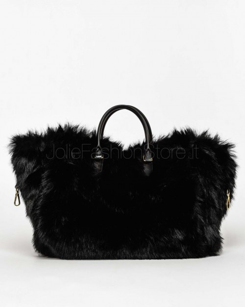 My Best Bag Atena Fur Reversible Handbag Black  MYB 8109 BLACK