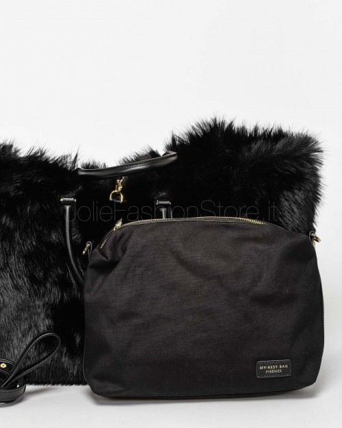 My Best Bag Atena Fur Reversible Handbag Black  MYB 8109 BLACK