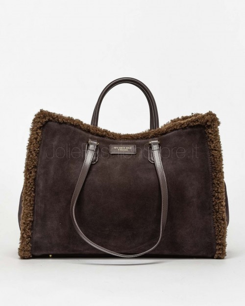 My Best Bag Shopper Large Atena Cortina in Eco Fur Reversibile Chocolate  MYB 8115 CHOCOLATE