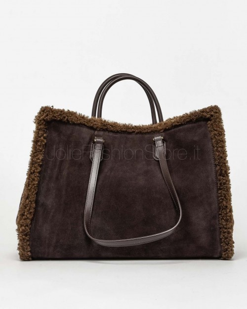 My Best Bag Shopper Large Atena Cortina in Eco Fur Reversibile Chocolate  MYB 8115 CHOCOLATE