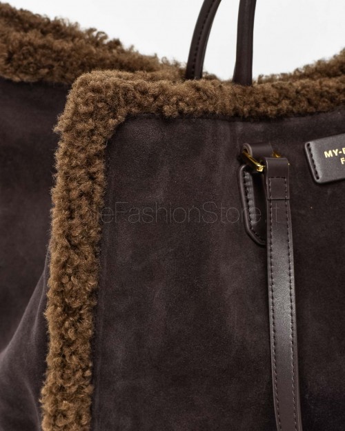 My Best Bag Shopper Large Atena Cortina in Eco Fur Reversibile Chocolate  MYB 8115 CHOCOLATE