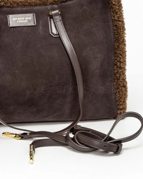 My Best Bag Shopper Large Atena Cortina in Eco Fur Reversibile Chocolate  MYB 8115 CHOCOLATE