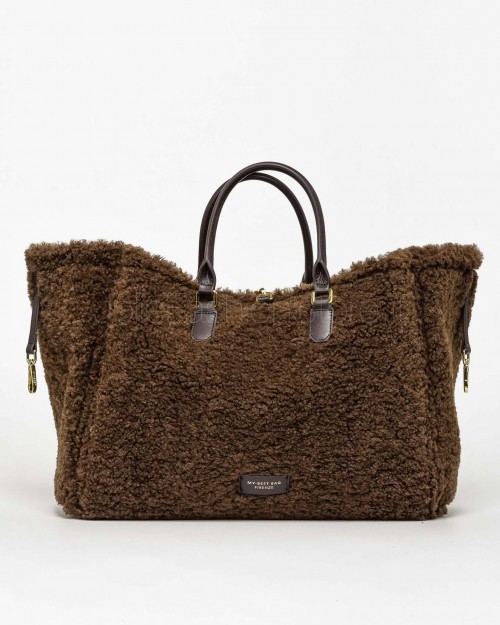 My Best Bag Shopper Large Atena Cortina in Eco Fur Reversibile Chocolate  MYB 8115 CHOCOLATE