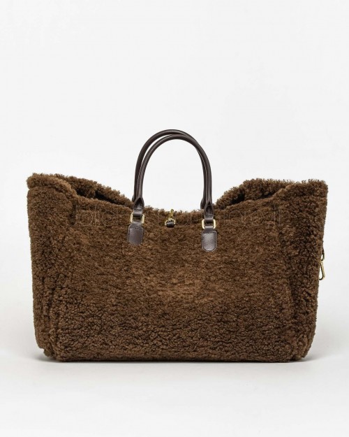 My Best Bag Shopper Large Atena Cortina in Eco Fur Reversibile Chocolate  MYB 8115 CHOCOLATE