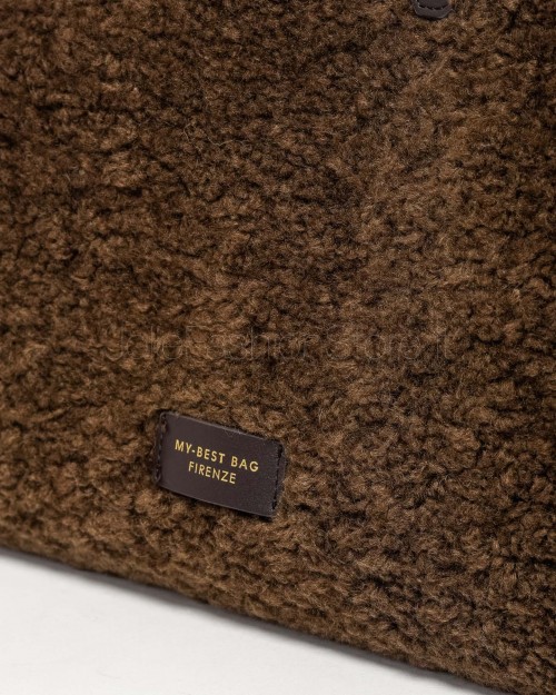 My Best Bag Shopper Large Atena Cortina in Eco Fur Reversibile Chocolate  MYB 8115 CHOCOLATE