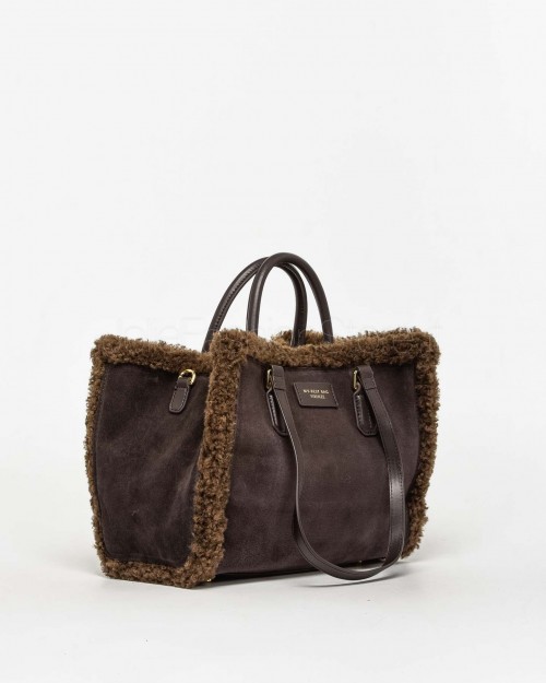 My Best Bag Shopper Media Atena Cortina in Eco Fur Reversibile Chocolate  MYB 8116 CHOCOLATE