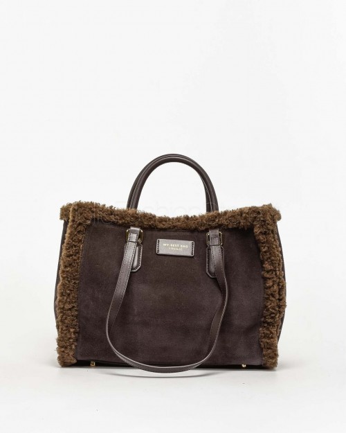 My Best Bag Shopper Media Atena Cortina in Eco Fur Reversibile Chocolate  MYB 8116 CHOCOLATE