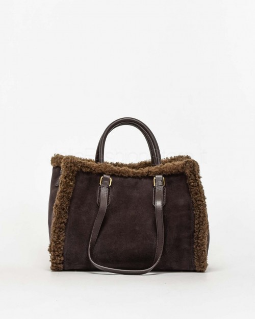 My Best Bag Shopper Media Atena Cortina in Eco Fur Reversibile Chocolate  MYB 8116 CHOCOLATE