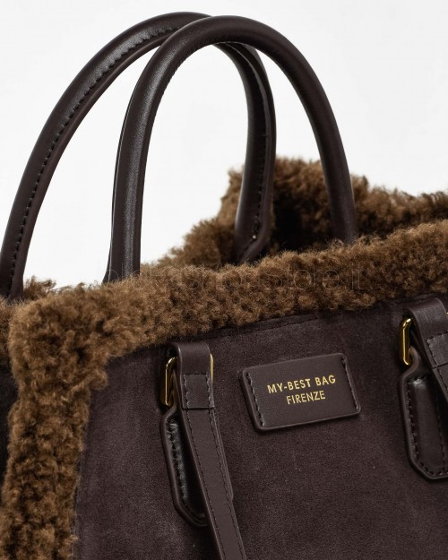 My Best Bag Shopper Media Atena Cortina in Eco Fur Reversibile Chocolate  MYB 8116 CHOCOLATE