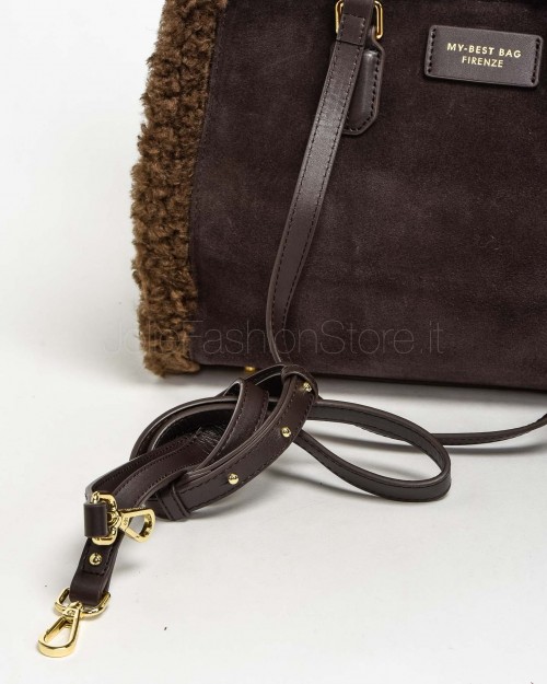 My Best Bag Shopper Media Atena Cortina in Eco Fur Reversibile Chocolate  MYB 8116 CHOCOLATE