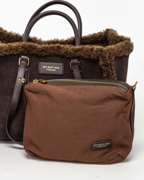 My Best Bag Shopper Media Atena Cortina in Eco Fur Reversibile Chocolate  MYB 8116 CHOCOLATE